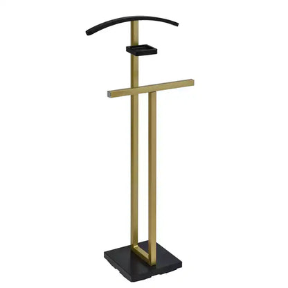 Valet de nuit en métal et bois, Porte-vêtements avec étagère à accessoires, 114 cm H x 43 cm P x 25 cm L