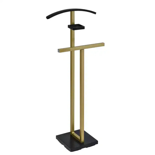 Valet de nuit en métal et bois, Porte-vêtements avec étagère à accessoires, 114 cm H x 43 cm P x 25 cm L