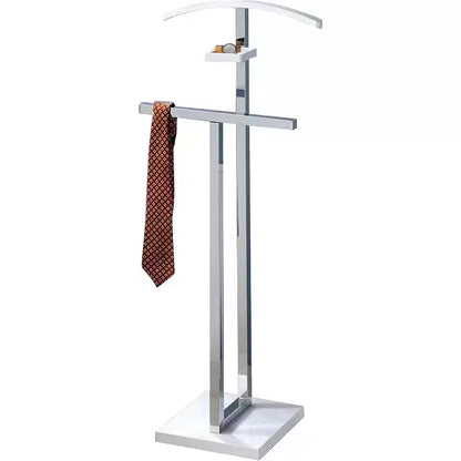 Valet de nuit en métal et bois, Porte-vêtements avec étagère à accessoires, 114 cm H x 43 cm P x 25 cm L