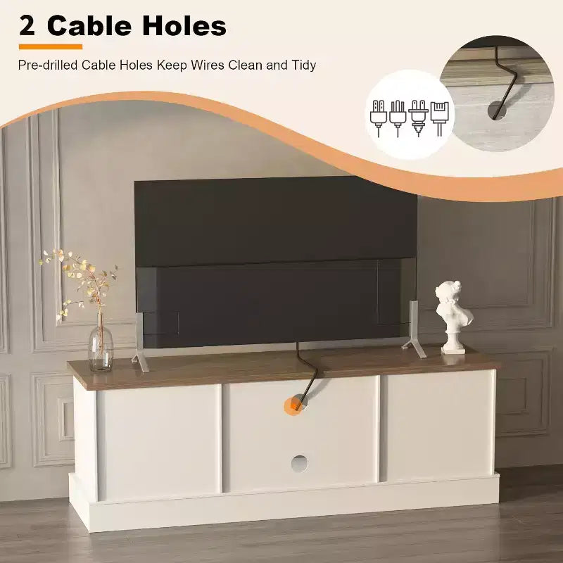 Meuble TV de ferme pour téléviseurs 65", Centre de divertissement avec armoires de rangement, Rustique