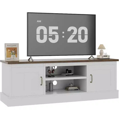 Meuble TV de ferme pour téléviseurs 65", Centre de divertissement avec armoires de rangement, Rustique