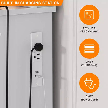 Coiffeuse moderne avec miroir LED, 7 tiroirs, 3 modes d'éclairage, chaise et station de charge