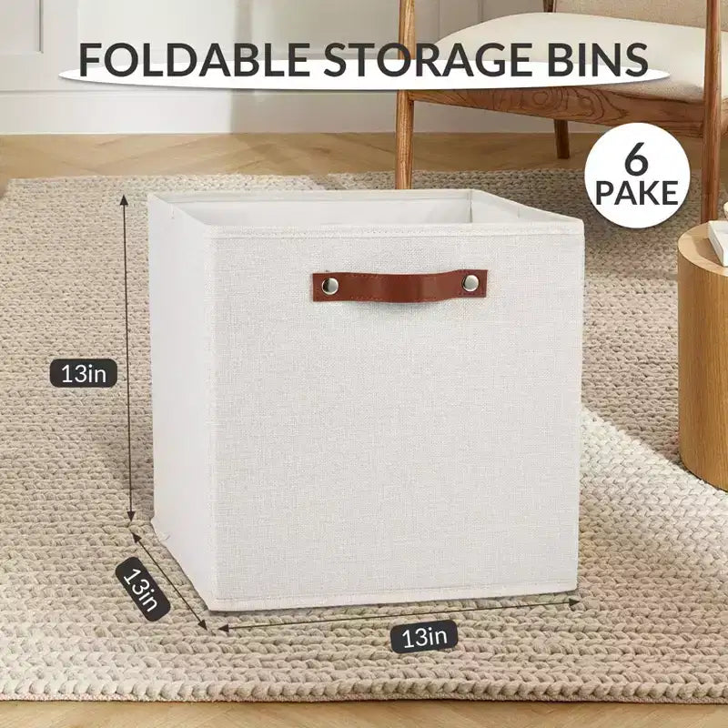 Bacs de rangement cubiques en lin 33x33cm avec poignées en cuir pour étagères de placard