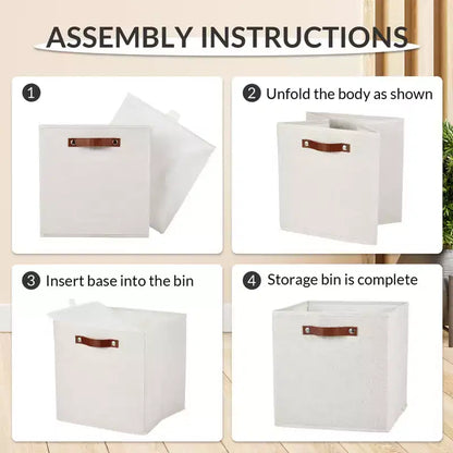Bacs de rangement cubiques en lin 33x33cm avec poignées en cuir pour étagères de placard