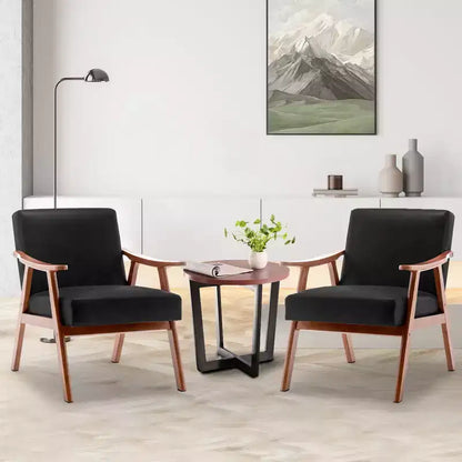 Fauteuil d'appoint du milieu du siècle, cadre en bois d'hévéa massif, dossier extra-épais, capacité de 136 kg