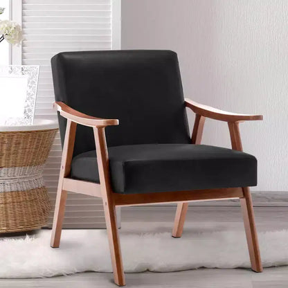 Fauteuil d'appoint du milieu du siècle, cadre en bois d'hévéa massif, dossier extra-épais, capacité de 136 kg