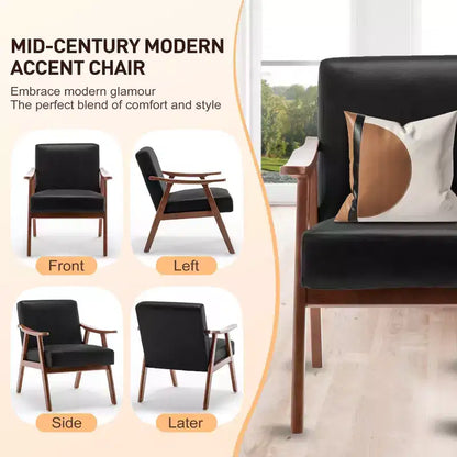 Fauteuil d'appoint du milieu du siècle, cadre en bois d'hévéa massif, dossier extra-épais, capacité de 136 kg