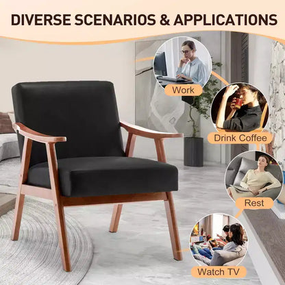 Fauteuil d'appoint du milieu du siècle, cadre en bois d'hévéa massif, dossier extra-épais, capacité de 136 kg