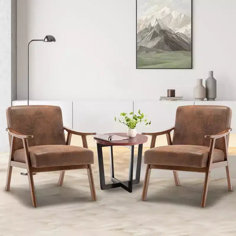 Fauteuil d'appoint du milieu du siècle, cadre en bois d'hévéa massif, dossier extra-épais, capacité de 136 kg