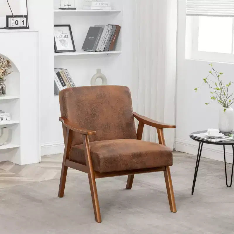 Fauteuil d'appoint du milieu du siècle, cadre en bois d'hévéa massif, dossier extra-épais, capacité de 136 kg