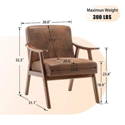 Fauteuil d'appoint du milieu du siècle, cadre en bois d'hévéa massif, dossier extra-épais, capacité de 136 kg
