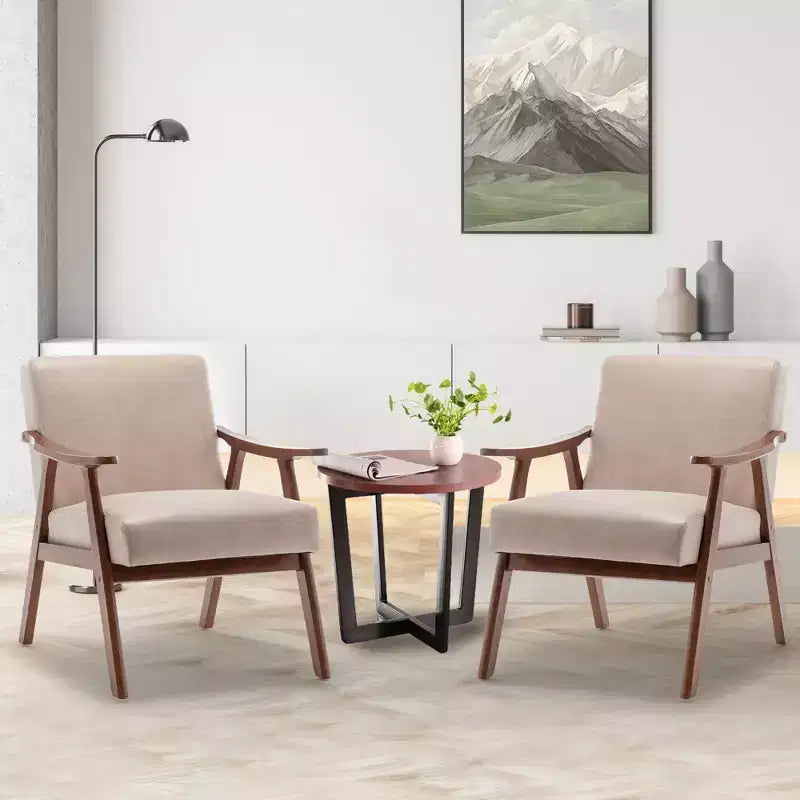 Fauteuil d'appoint du milieu du siècle, cadre en bois d'hévéa massif, dossier extra-épais, capacité de 136 kg