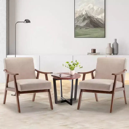 Fauteuil d'appoint du milieu du siècle, cadre en bois d'hévéa massif, dossier extra-épais, capacité de 136 kg
