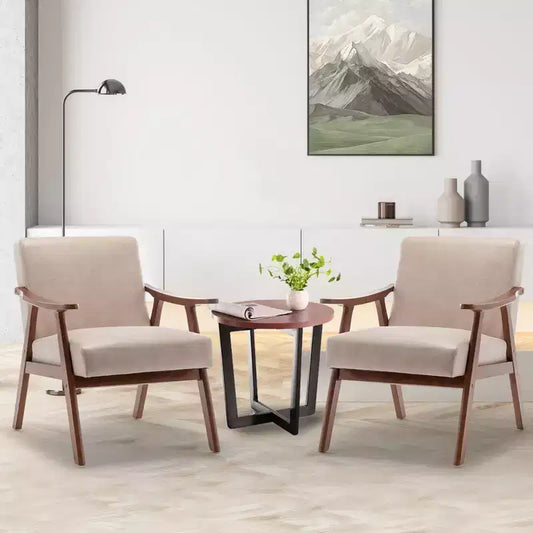 Fauteuil d'appoint du milieu du siècle, cadre en bois d'hévéa massif, dossier extra-épais, capacité de 136 kg