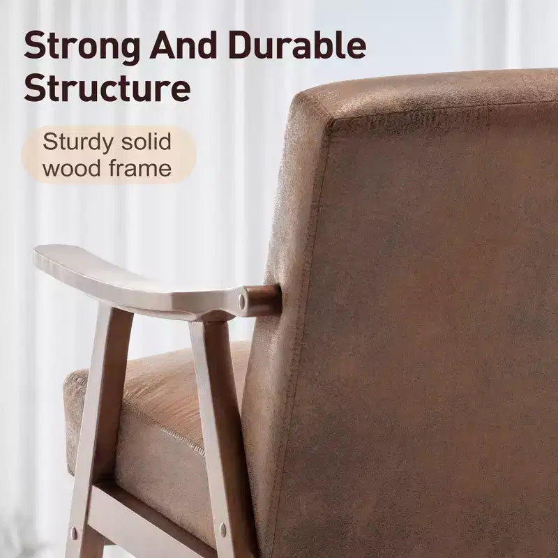 Fauteuil d'appoint du milieu du siècle, cadre en bois d'hévéa massif, dossier extra-épais, capacité de 136 kg