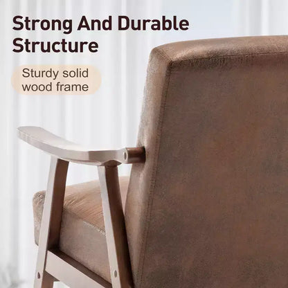 Fauteuil d'appoint du milieu du siècle, cadre en bois d'hévéa massif, dossier extra-épais, capacité de 136 kg