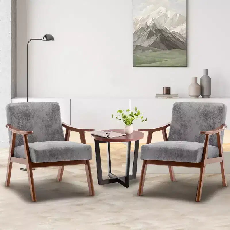 Fauteuil d'appoint du milieu du siècle, cadre en bois d'hévéa massif, dossier extra-épais, capacité de 136 kg