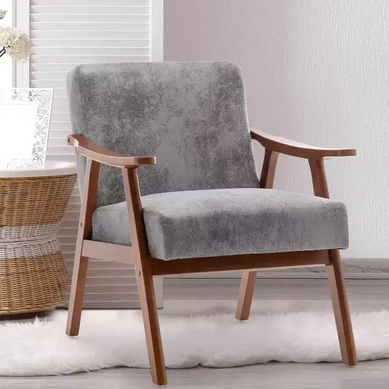 Fauteuil d'appoint du milieu du siècle, cadre en bois d'hévéa massif, dossier extra-épais, capacité de 136 kg