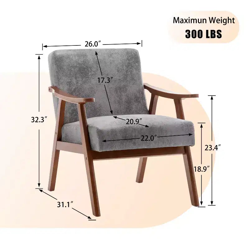 Fauteuil d'appoint du milieu du siècle, cadre en bois d'hévéa massif, dossier extra-épais, capacité de 136 kg