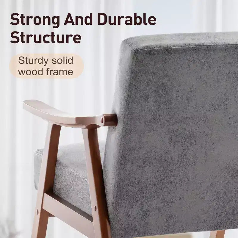 Fauteuil d'appoint du milieu du siècle, cadre en bois d'hévéa massif, dossier extra-épais, capacité de 136 kg