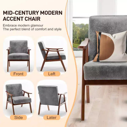 Fauteuil d'appoint du milieu du siècle, cadre en bois d'hévéa massif, dossier extra-épais, capacité de 136 kg