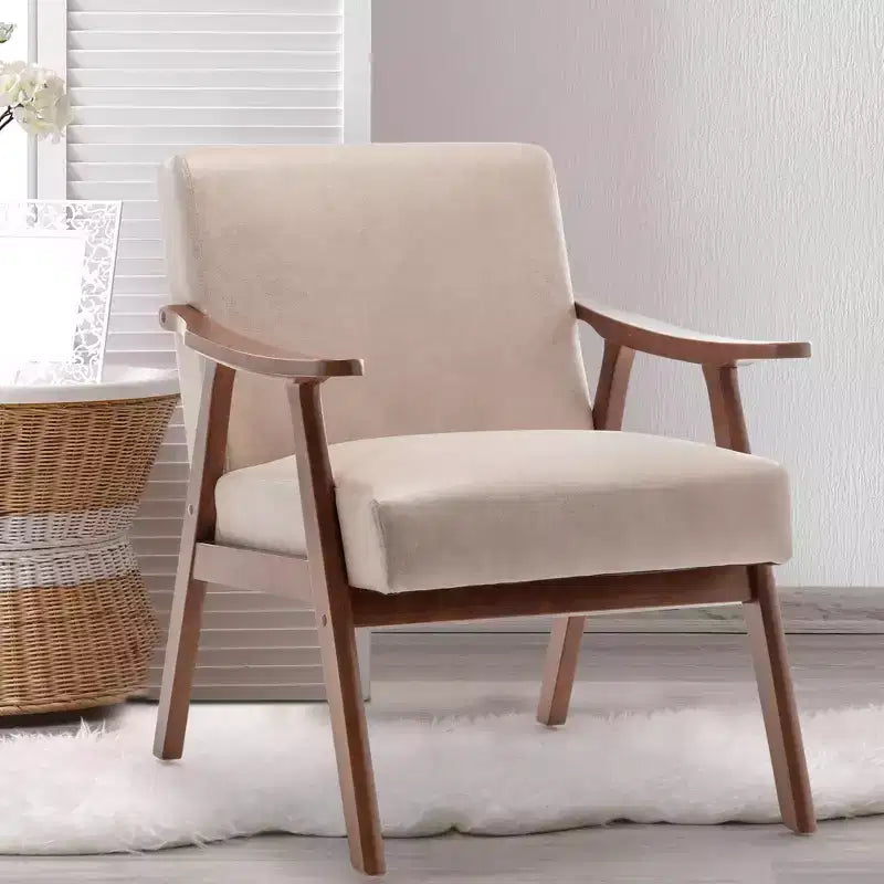 Fauteuil d'appoint du milieu du siècle, cadre en bois d'hévéa massif, dossier extra-épais, capacité de 136 kg