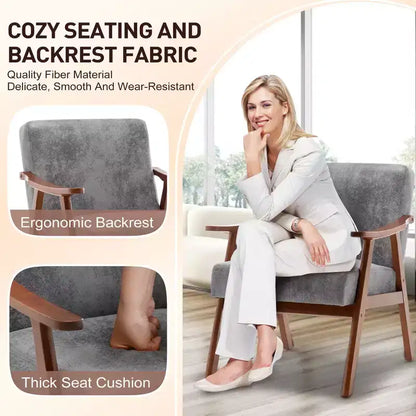 Fauteuil d'appoint du milieu du siècle, cadre en bois d'hévéa massif, dossier extra-épais, capacité de 136 kg