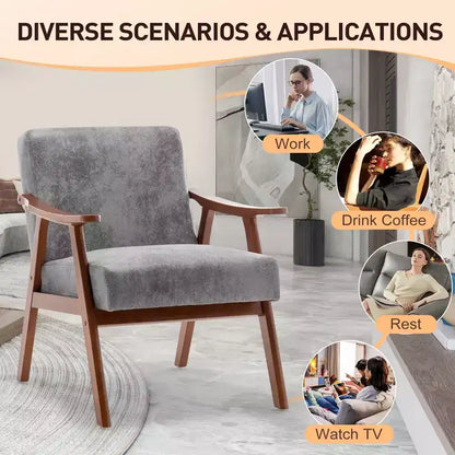 Fauteuil d'appoint du milieu du siècle, cadre en bois d'hévéa massif, dossier extra-épais, capacité de 136 kg