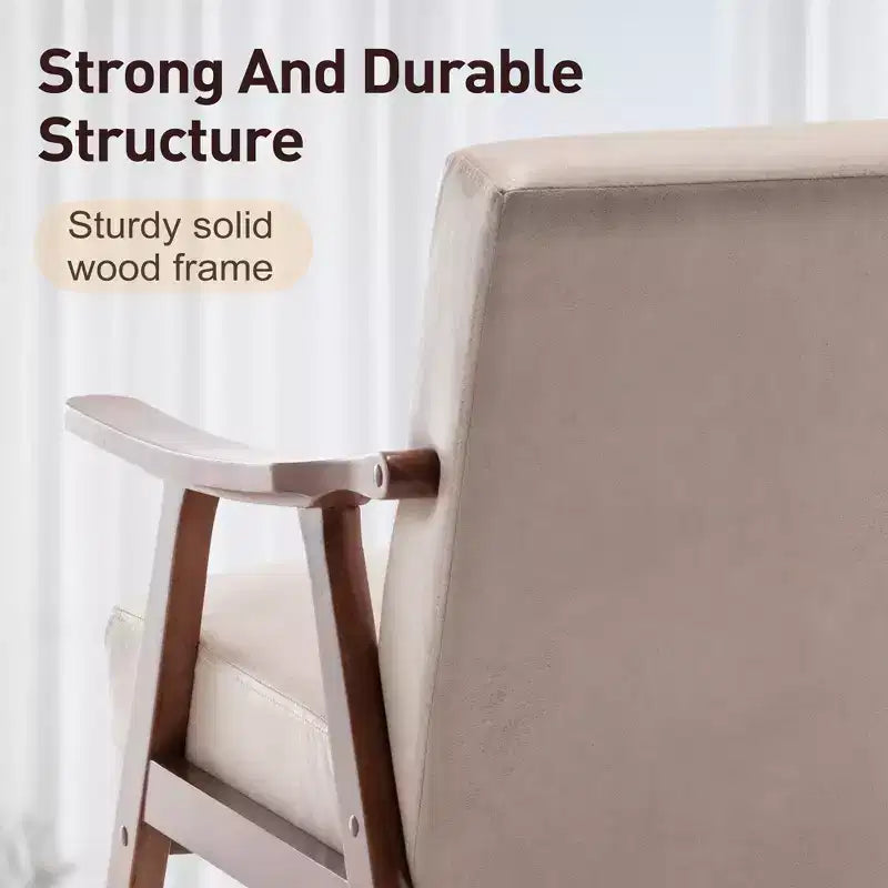 Fauteuil d'appoint du milieu du siècle, cadre en bois d'hévéa massif, dossier extra-épais, capacité de 136 kg