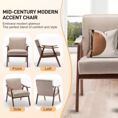 Fauteuil d'appoint du milieu du siècle, cadre en bois d'hévéa massif, dossier extra-épais, capacité de 136 kg