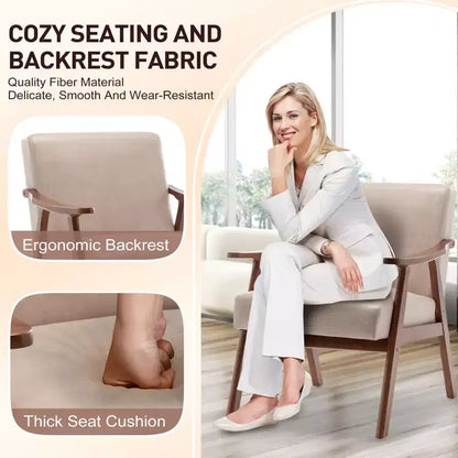 Fauteuil d'appoint du milieu du siècle, cadre en bois d'hévéa massif, dossier extra-épais, capacité de 136 kg