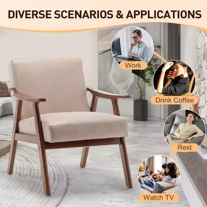 Fauteuil d'appoint du milieu du siècle, cadre en bois d'hévéa massif, dossier extra-épais, capacité de 136 kg
