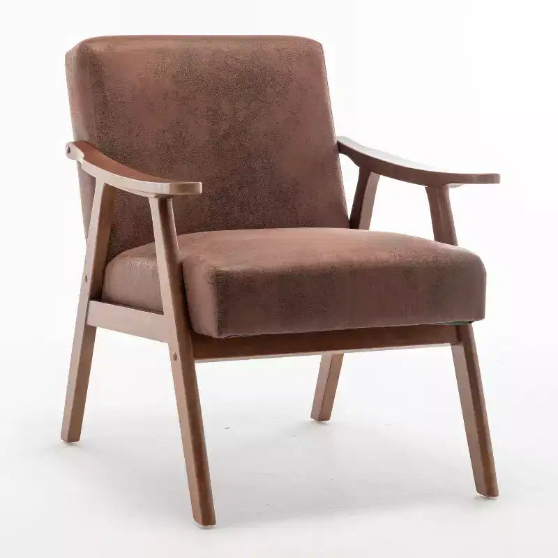 Fauteuil d'appoint du milieu du siècle, cadre en bois d'hévéa massif, dossier extra-épais, capacité de 136 kg