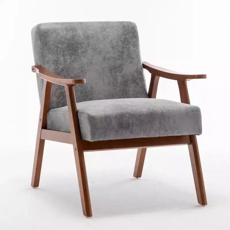 Fauteuil d'appoint du milieu du siècle, cadre en bois d'hévéa massif, dossier extra-épais, capacité de 136 kg