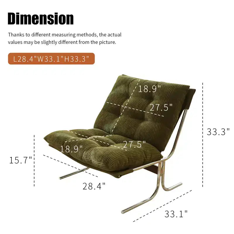 Fauteuil d'appoint moderne surdimensionné et rembourré avec cadre en métal, capacité de 158 kg, sans accoudoirs