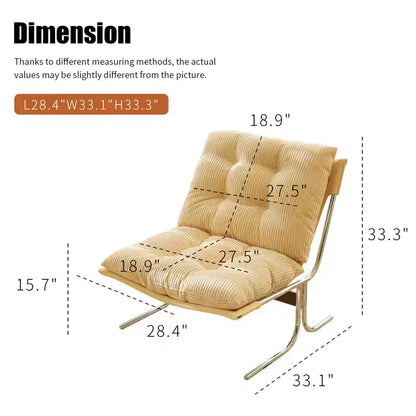 Fauteuil d'appoint moderne surdimensionné et rembourré avec cadre en métal, capacité de 158 kg, sans accoudoirs