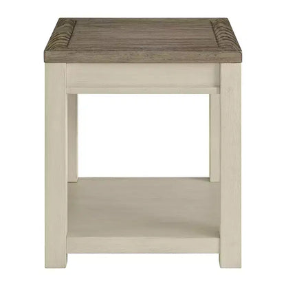 Table d'appoint de ferme en bois avec étagère, marron et crème, 61 cm H x 56 cm L