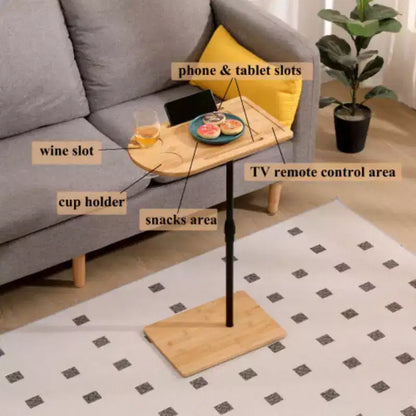 Table d'appoint en forme de C à hauteur réglable, support d'appareil 360 et fente pour verre à vin, 16,7-30,1"