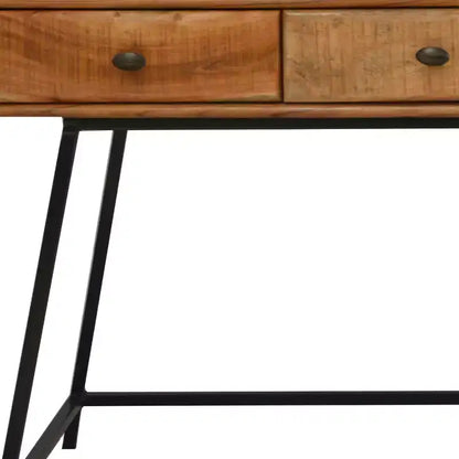 Bureau en bois massif naturel et noir de 47 po avec 3 tiroirs, base en fer, aucun assemblage requis