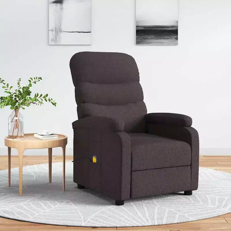 Fauteuil inclinable de massage en tissu marron foncé avec 6 points de vibration, USB et télécommande, garantie de 2 ans