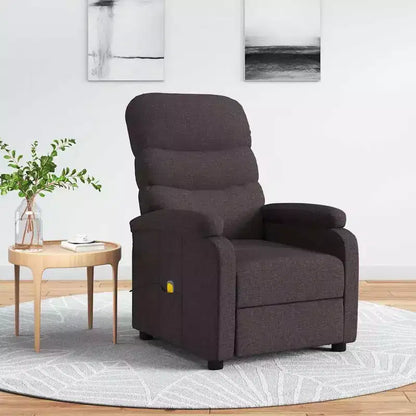 Fauteuil inclinable de massage en tissu marron foncé avec 6 points de vibration, USB et télécommande, garantie de 2 ans