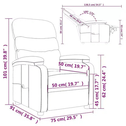 Fauteuil inclinable de massage en tissu marron foncé avec 6 points de vibration, USB et télécommande, garantie de 2 ans