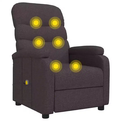 Fauteuil inclinable de massage en tissu marron foncé avec 6 points de vibration, USB et télécommande, garantie de 2 ans