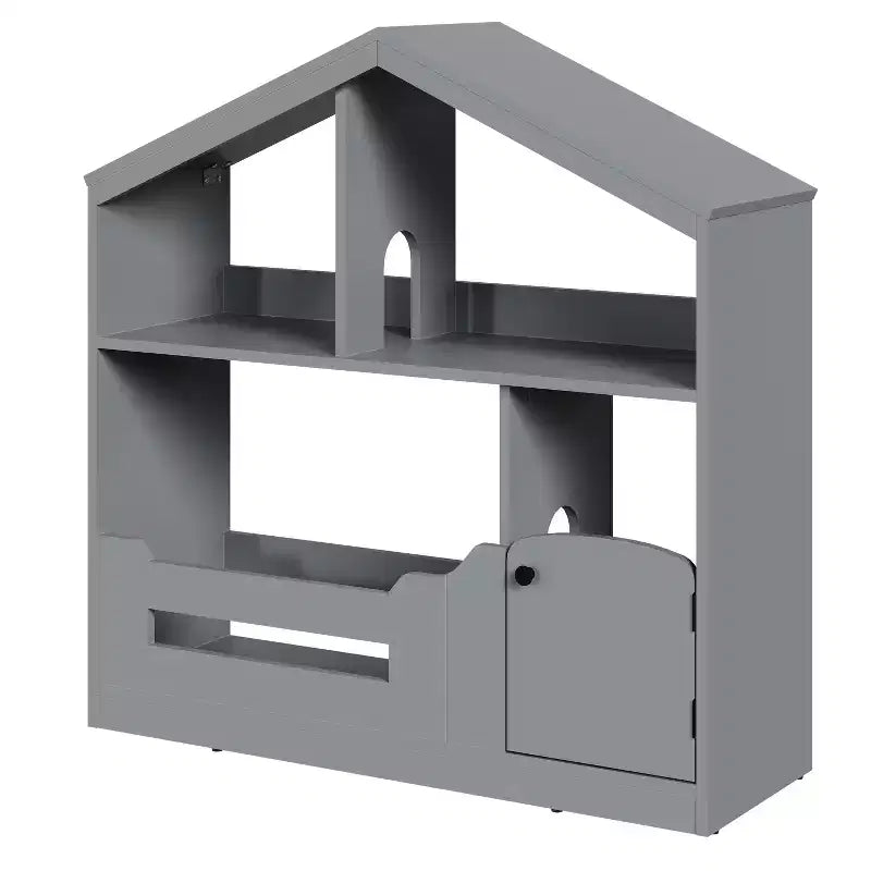 Bibliothèque enfant à 2 étages avec lumière à détecteur de mouvement, organisateur de rangement pour jouets en forme de maison
