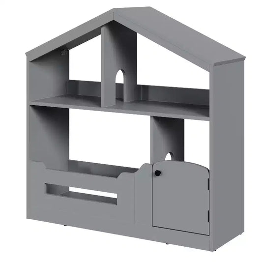 Bibliothèque enfant à 2 étages avec lumière à détecteur de mouvement, organisateur de rangement pour jouets en forme de maison