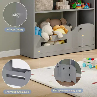 Bibliothèque enfant à 2 étages avec lumière à détecteur de mouvement, organisateur de rangement pour jouets en forme de maison
