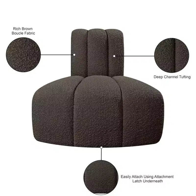 Fauteuil d'angle Arc Boucle en tissu, capitonnage à canaux, capacité de 136 kg, aucun assemblage requis