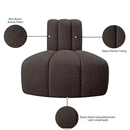 Fauteuil d'angle Arc Boucle en tissu, capitonnage à canaux, capacité de 136 kg, aucun assemblage requis