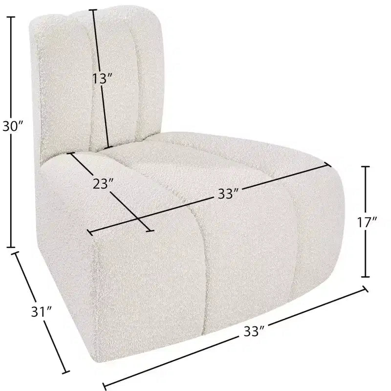 Fauteuil d'angle Arc Boucle en tissu, capitonnage à canaux, capacité de 136 kg, aucun assemblage requis
