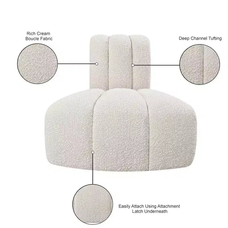 Fauteuil d'angle Arc Boucle en tissu, capitonnage à canaux, capacité de 136 kg, aucun assemblage requis